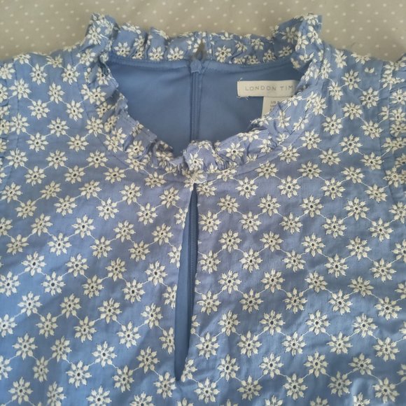 Blue Embroidered Flower Casual Dress London Times Size 8 - Picture 10 of 10